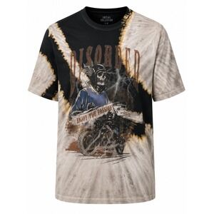 Social Collision Graphic Tee Men L/XL Black Bleached Skeleton Biker